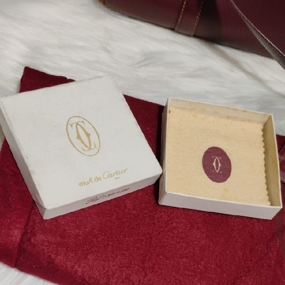 Auth Cartier Must Line Leather Bordeaux Shoulder Bag Dust Bag Coin Case - Picture 15 of 16